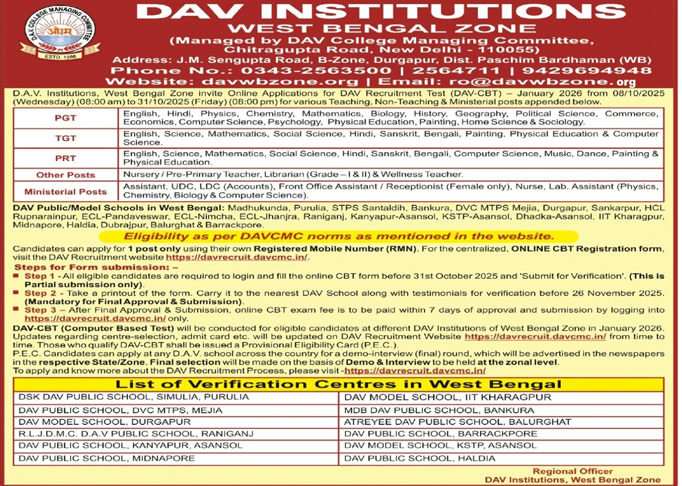 dav public school recruitment