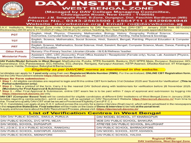 DAV Public School Recruitment 2025 – নতুন নিয়োগের সুযোগ!